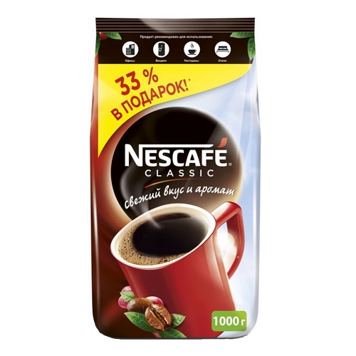 Nescafe classic, растворимый, м/у, 1000 гр.